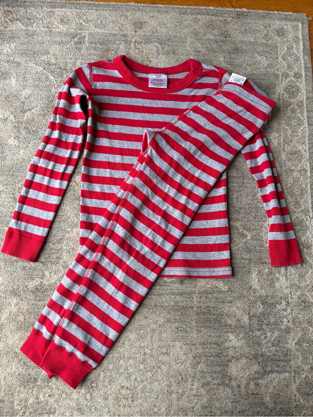 Hanna Andersson Red & Gray Stripe Long John Pajama Set Size 6/7 Organic Cotton